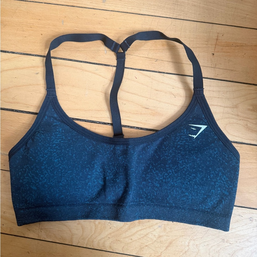Gymshark Seamless Sports Bra in Dark Teal with Light Teal Logo